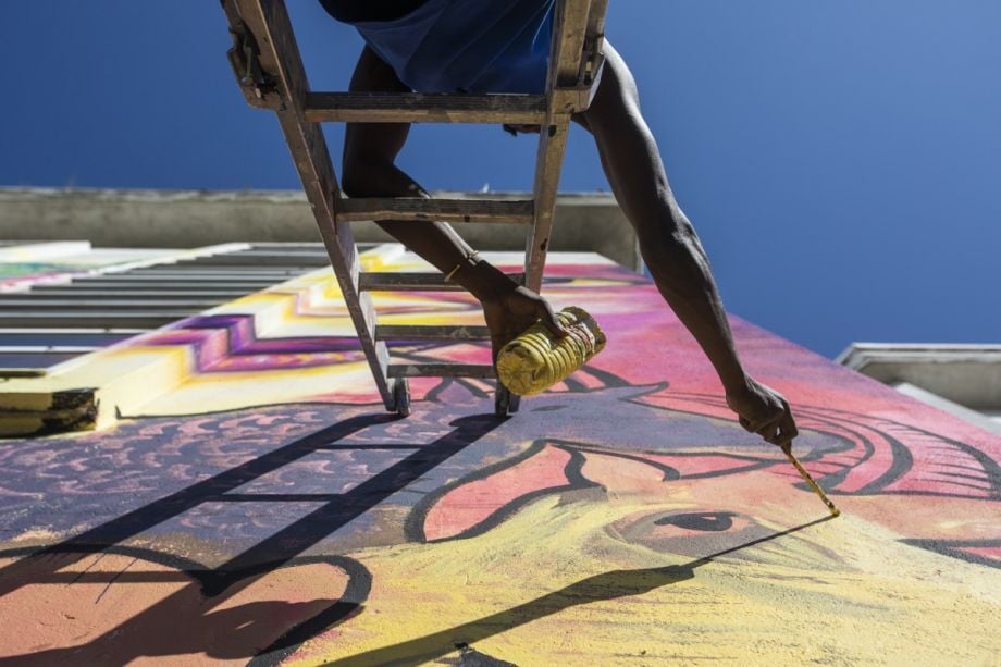 Painting the Artolution mural in Paris