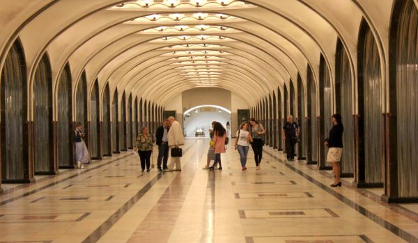 A station (Mayakovskaya) in the Moscow Metro