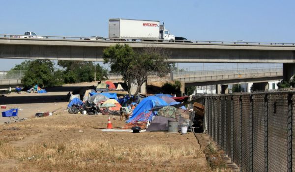 A tent city in Calwa, California, near Fresno.