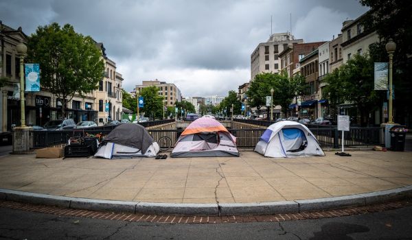 Three tents owned by people experiencing homelessness in Dupont Circle, Washington DC