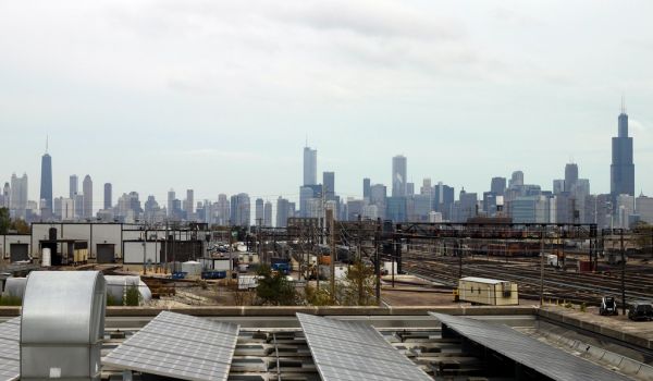 Solar panels at the Chicago Center for Green Technology.