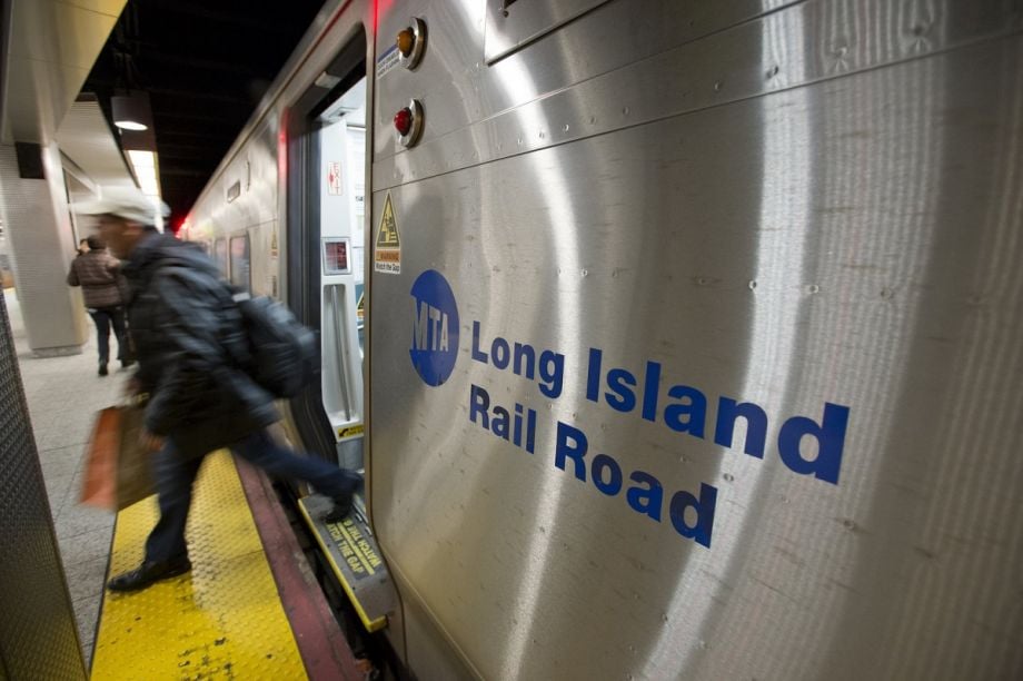 Person exiting a Long Island Railroad commuter train