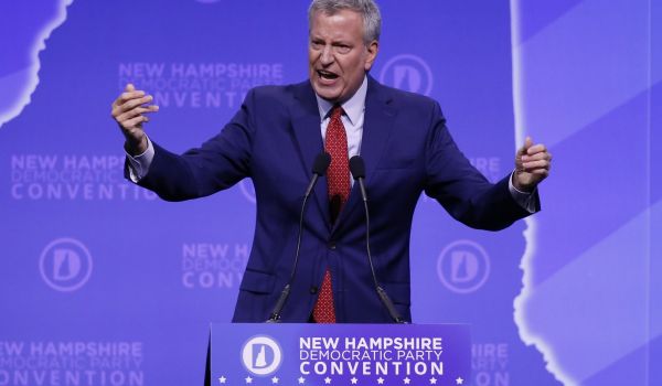 Democratic presidential candidate New York Mayor Bill de Blasio speaks during the New Hampshire state Democratic Party convention, Saturday, Sept. 7, 2019, in Manchester, NH. (AP Photo/Robert F. Bukaty)