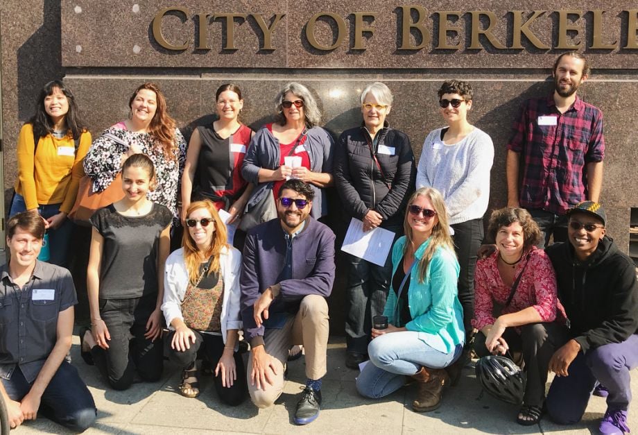Worker co-op members and advocates outside of an August 2018 meeting of Berkeley City Council's Small Business Subcommittee. 