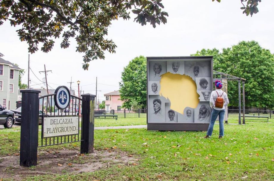 Artist Brendon Palmer-Angell designed this paper and wood monument to the people of Algiers, New Orleans' 15th ward. 