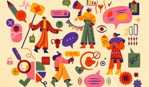 Illustration of community health workers, also known as promotoras.