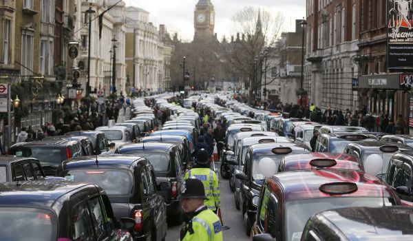 Taxis protesting Uber in London