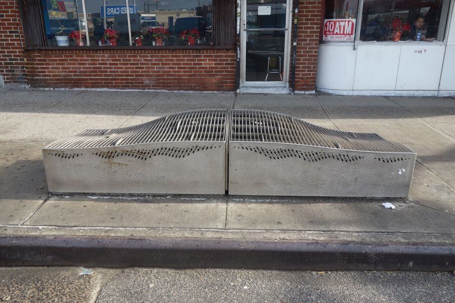 Elevated ventilation grates, some more stylized than others, are one of the MTA resiliency efforts designed to prevent flooding in the subways. This one is at the Northern Boulevard station in Woodside, Queens. (Photo by Tdorante10 via Wikimedia Commons)
