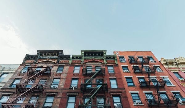 Row of apartment buildings in New York City