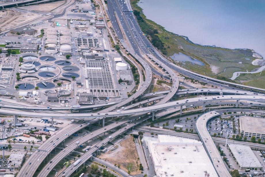 Aerial view of a highway junction in Oakland