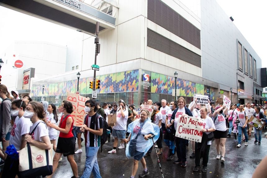 Activists protest Sixers stadium proposal in downtown Philly
				
				
			</figure>
			
			
			

<p dir=