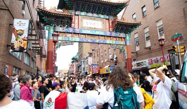 Activists protest Sixers stadium proposal in downtown Philly's Chinatown