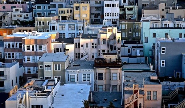Rows of housing in various colors in San Francisco