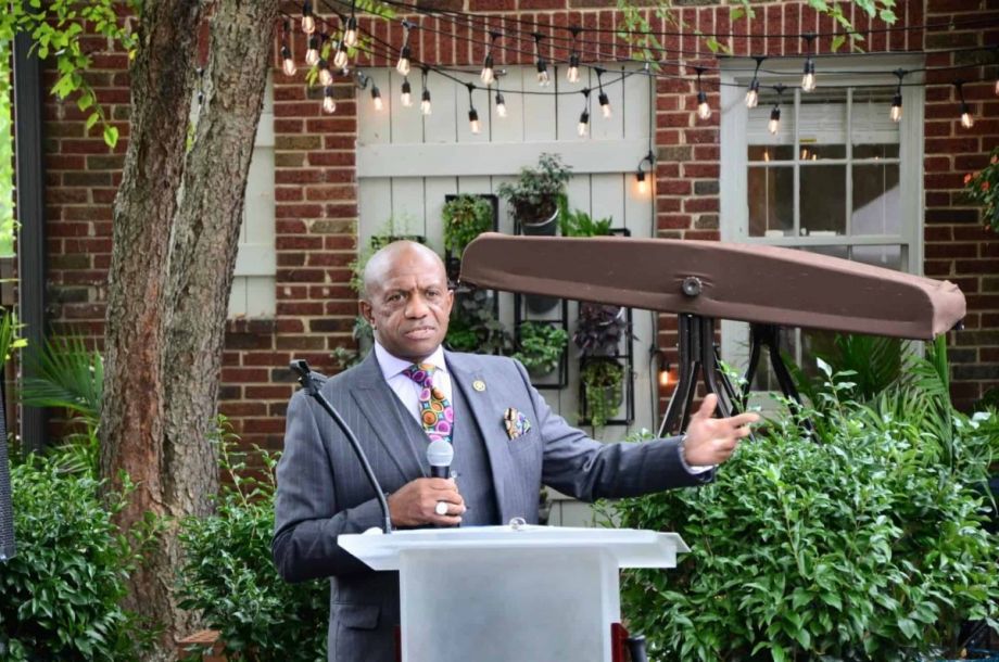 Mecklenburg County Sheriff Gary McFadden speaks about the need for alternatives for people experiencing mental health crisis at the ribbon-cutting for PRN's peer-run respite, which would be one such alternative. 
