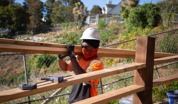 Construction workers laboring in the heat