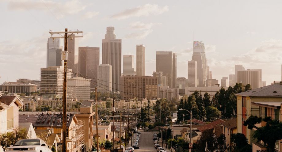 A view of downtown Los Angeles from a residential neighborhood. 