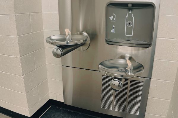 Water fountain with filtered water station