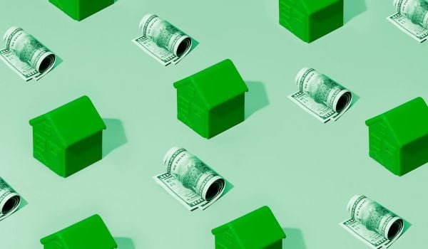 An illustration of money and houses.
