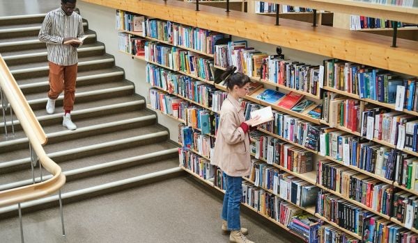 Patrons in library