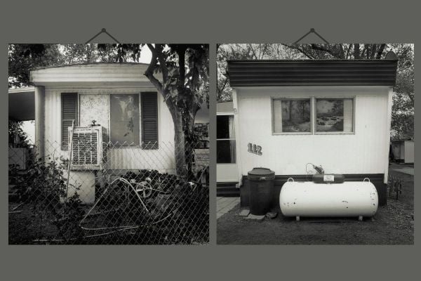 Photographs of trailer homes.