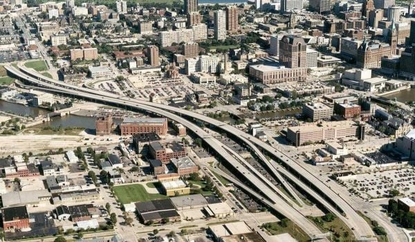 The former Park East Freeway in Milwaukee
