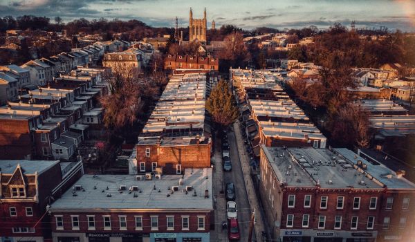 Aerial view of housing in Philadelphia, PA