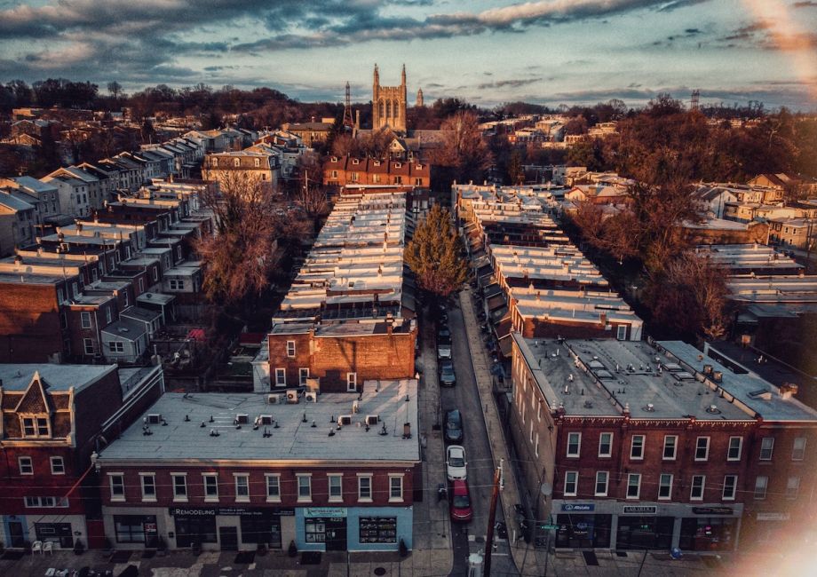 Aerial view of housing in Philadelphia, PA