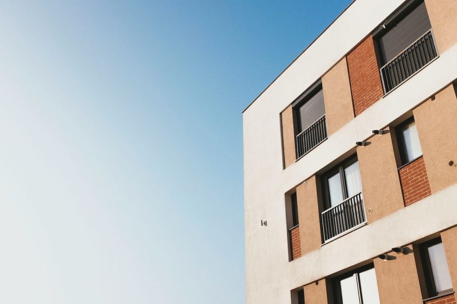 An apartment building against the sky.
