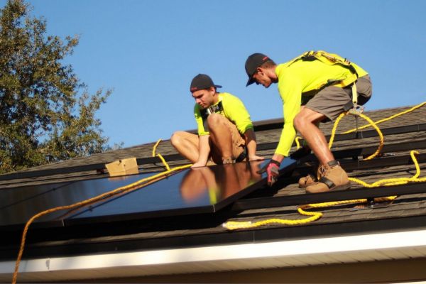 solar panel installation on a roof