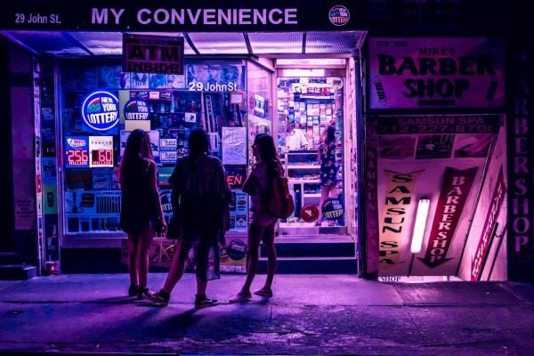 Convenience store in a downtown at night